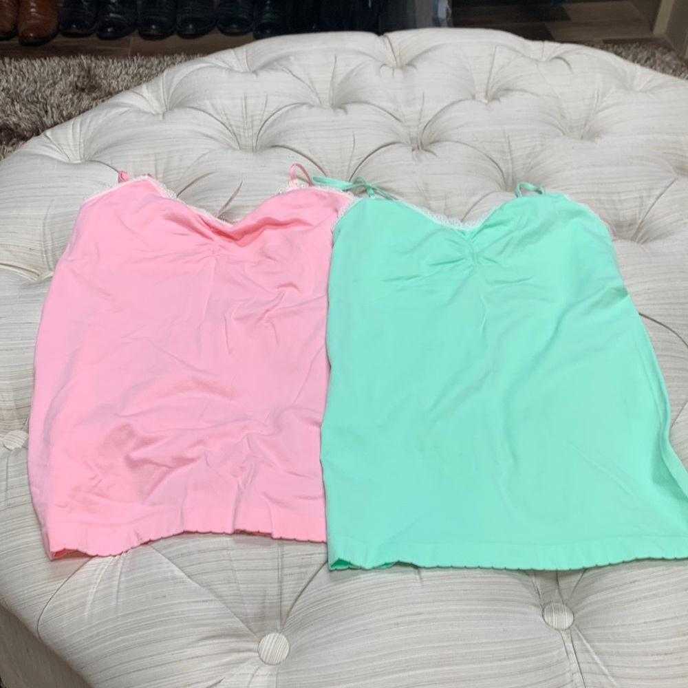 Two Victoria’s Secret tank tops pink new with tags green only worn once